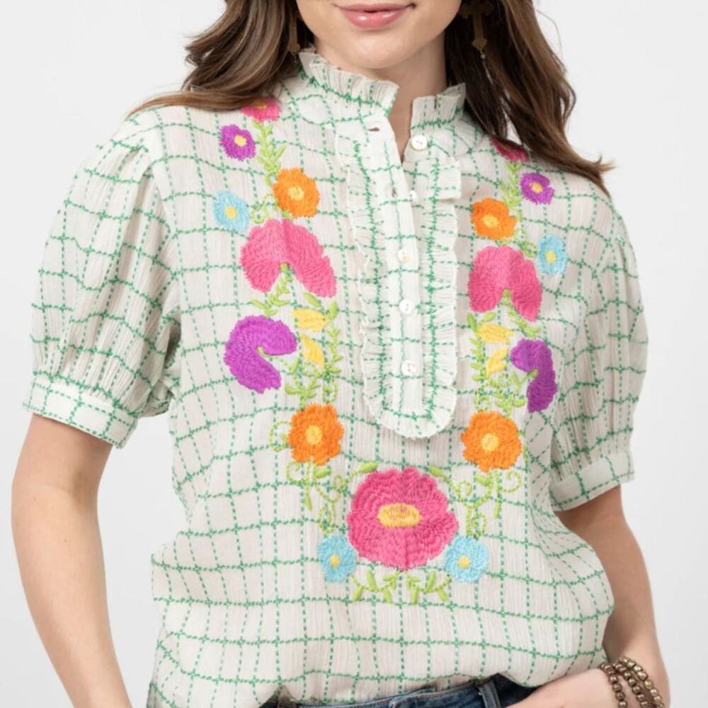 Sister Mary Josephina Blouse Small Floral Embroidery Colorful Boho Ivy Jane